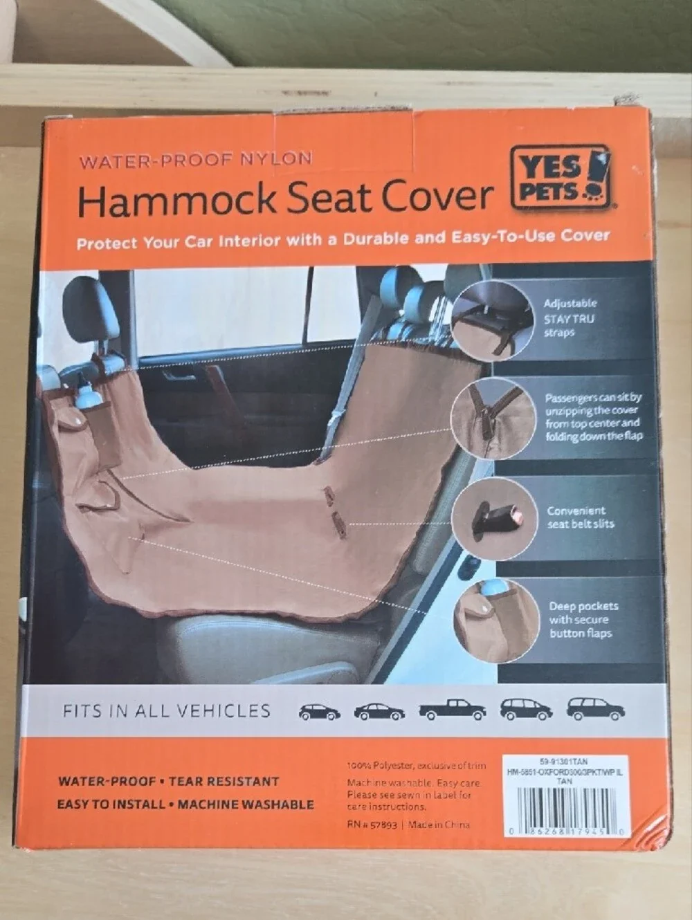 YES PETS Hammock Seat Cover - Brown Waterproof Nylon New